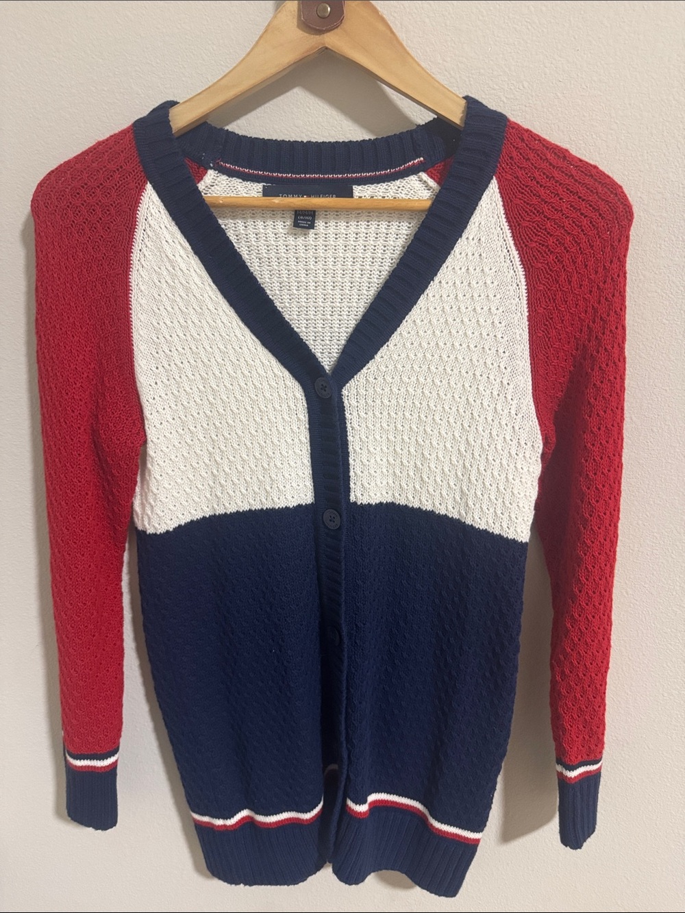 Tommy Hilfiger Red, White & Navy Colorblock V-Neck Cardigan